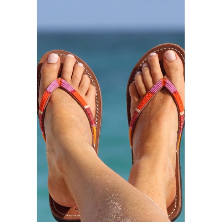 Limited Edition Naisha Soft Padded Sole Leather Sandals | Pink/Orange In Stock