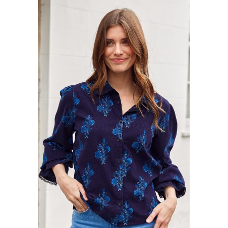 Limited Edition Amaya Corduroy Blouse | Flower Print Navy Immediate Availability