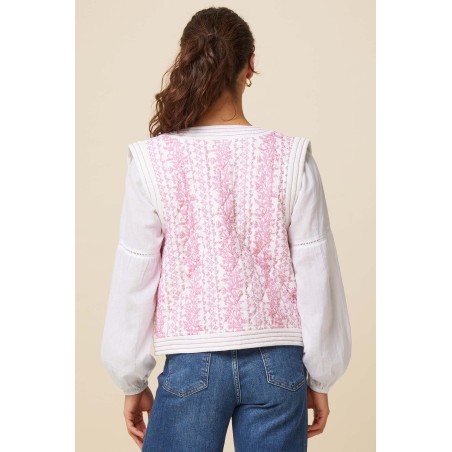 Limited Edition Nola Block Print Quilted Gilet | White/Pink In Stock