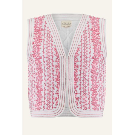 Limited Edition Nola Block Print Quilted Gilet | White/Pink In Stock