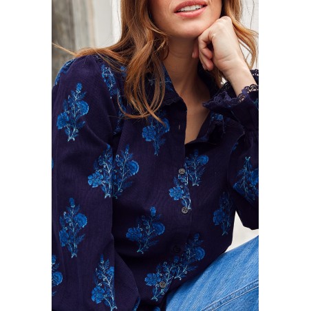 Limited Edition Amaya Corduroy Blouse | Flower Print Navy Immediate Availability