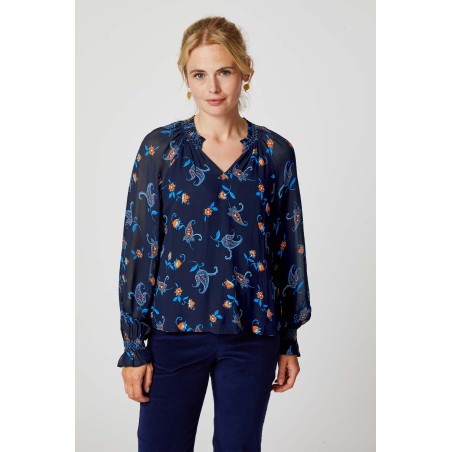 Limited Edition Octavia Printed Raglan Blouse | Budding Paisley Navy/Orange Fresh Release