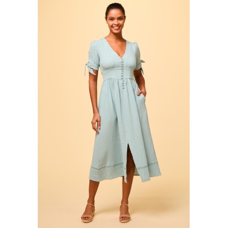 Limited Edition Olga Cheesecloth Dress | Aqua Immediate Availability