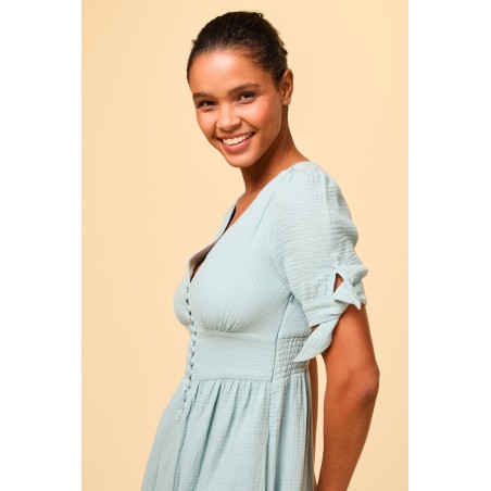 Limited Edition Olga Cheesecloth Dress | Aqua Immediate Availability