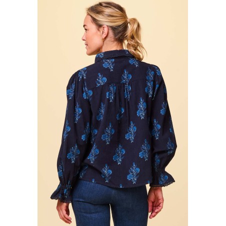 Limited Edition Amaya Corduroy Blouse | Flower Print Navy Immediate Availability