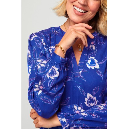 Limited Edition Olivia Blouse | Waterlily Cobalt/Purple Available for Immediate Shipping