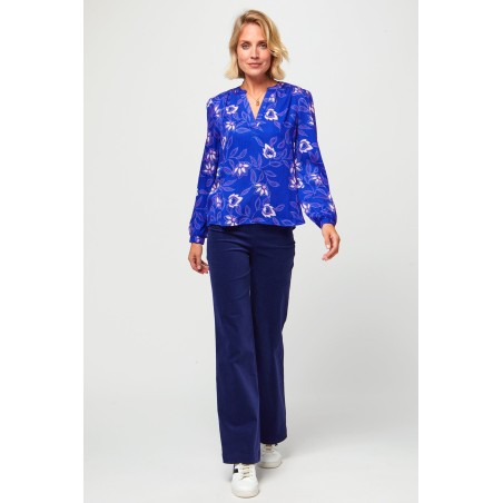 Limited Edition Olivia Blouse | Waterlily Cobalt/Purple Available for Immediate Shipping