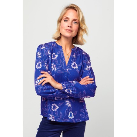 Limited Edition Olivia Blouse | Waterlily Cobalt/Purple Available for Immediate Shipping