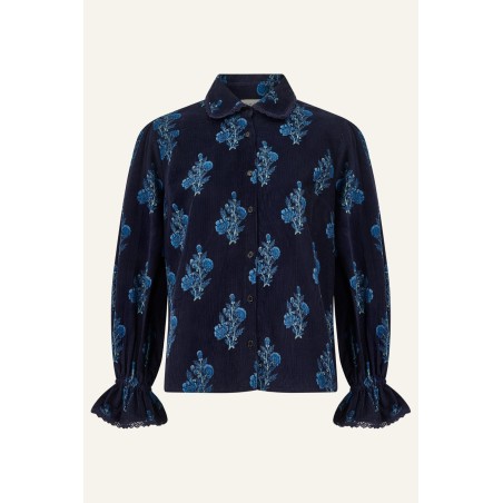 Limited Edition Amaya Corduroy Blouse | Flower Print Navy Immediate Availability