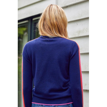 Limited Edition Merino Wool Overarm Stripe Quarter Zip Jumper | Navy/Pink/Orange New Collection