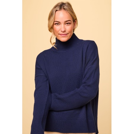 Limited Edition Merino Wool Funnel Neck Jumper | Navy Just In