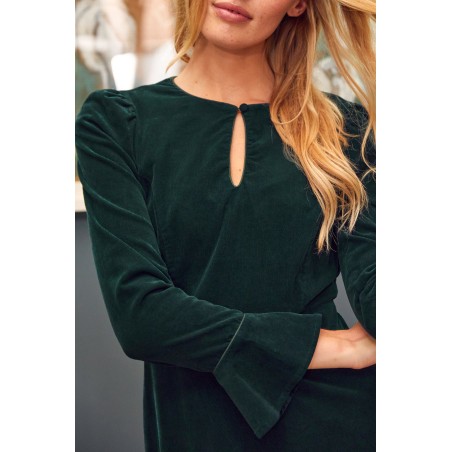 Limited Edition Paloma Round Neck Long Sleeve Stretch Corduroy Dress | Bottle Green Available for Immediate Shipping