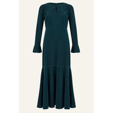 Limited Edition Paloma Round Neck Long Sleeve Stretch Corduroy Dress | Bottle Green Available for Immediate Shipping