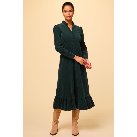 Limited Edition Percy Midi Stretch Corduroy Dress | Bottle Green Available for Immediate Shipping