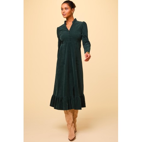 Limited Edition Percy Midi Stretch Corduroy Dress | Bottle Green Available for Immediate Shipping