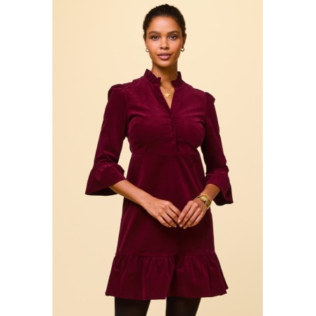 Limited Edition Percy Short Stretch Corduroy Dress | Wine Ready for Shipment