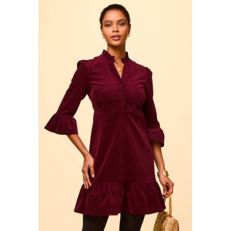 Limited Edition Percy Short Stretch Corduroy Dress | Wine Ready for Shipment