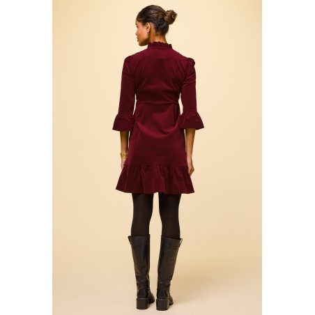 Limited Edition Percy Short Stretch Corduroy Dress | Wine Ready for Shipment