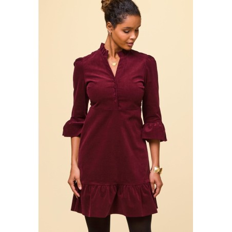 Limited Edition Percy Short Stretch Corduroy Dress | Wine Ready for Shipment