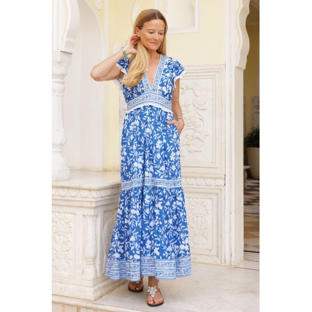 Limited Edition Pippa Block Print Dress | Japanese Flower Cobalt New Collection