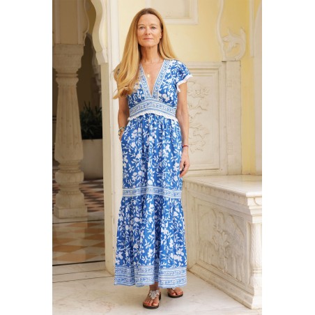 Limited Edition Pippa Block Print Dress | Japanese Flower Cobalt New Collection