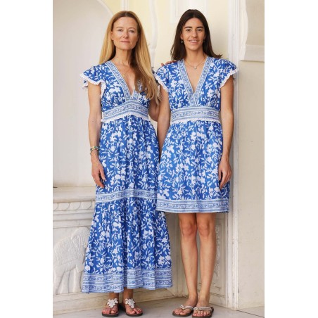 Limited Edition Pippa Block Print Dress | Japanese Flower Cobalt New Collection