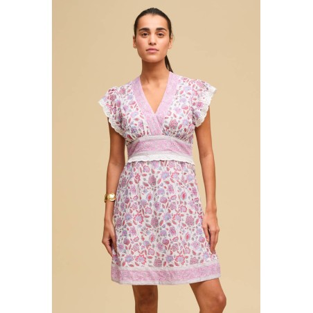 Limited Edition Pippa Block Print Mini Dress | White/Pink New Stock