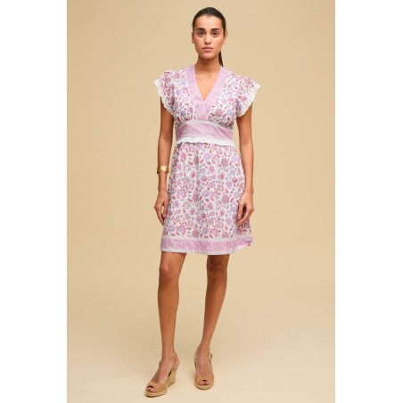 Limited Edition Pippa Block Print Mini Dress | White/Pink New Stock