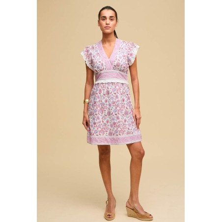 Limited Edition Pippa Block Print Mini Dress | White/Pink New Stock