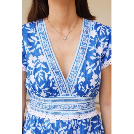 Limited Edition Pippa Block Print Mini Dress | Japanese Flower Cobalt Just In