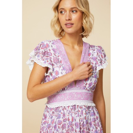 Limited Edition Pippa Block Print Dress | Pink/White In Stock