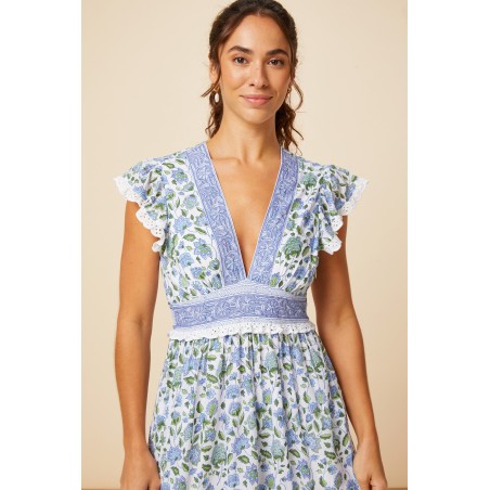 Limited Edition Pippa Block Print Dress | Blue/Green Available for Immediate Shipping