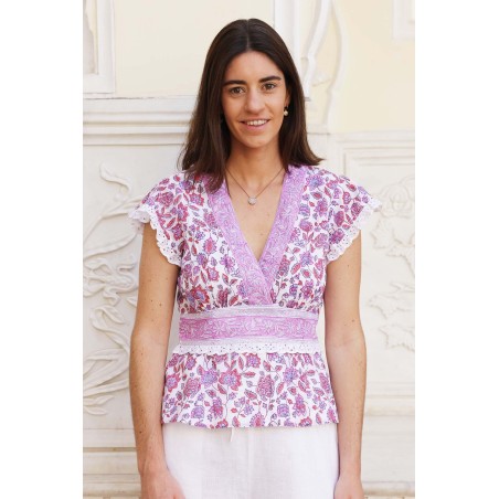 Limited Edition Pippa Block Print Top | Garden Jaal White/Pink New Release