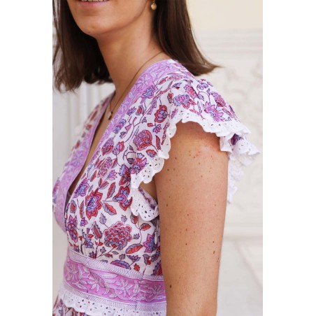 Limited Edition Pippa Block Print Top | Garden Jaal White/Pink New Release