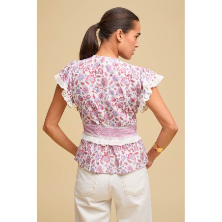 Limited Edition Pippa Block Print Top | Garden Jaal White/Pink New Release