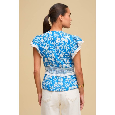 Limited Edition Pippa Block Print Top | Japanese Flower Cobalt