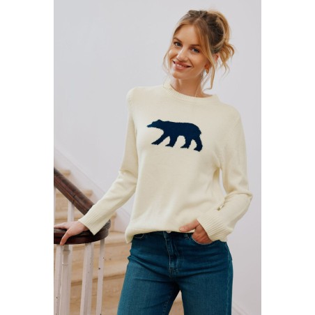 Limited Edition Merino Wool Polar Bear Jumper | Cream/Navy On Hand Now