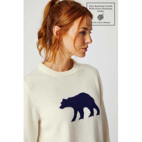 Limited Edition Merino Wool Polar Bear Jumper | Cream/Navy On Hand Now