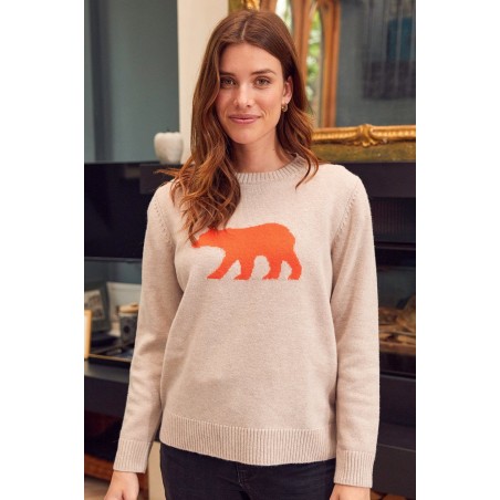 Limited Edition Merino Wool Polar Bear Jumper | Oat/Orange Fresh Release