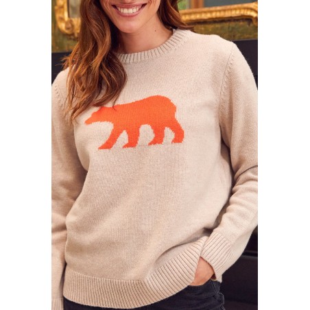 Limited Edition Merino Wool Polar Bear Jumper | Oat/Orange Fresh Release