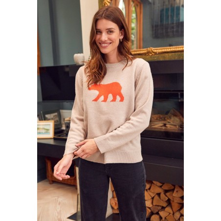 Limited Edition Merino Wool Polar Bear Jumper | Oat/Orange Fresh Release