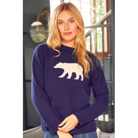 Limited Edition Merino Wool Polar Bear Jumper | Navy/Cream Limited Stock