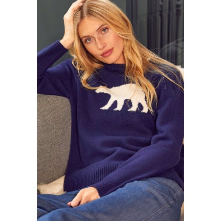 Limited Edition Merino Wool Polar Bear Jumper | Navy/Cream Limited Stock