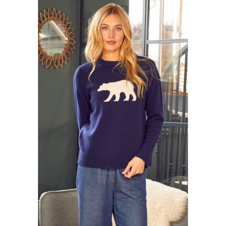 Limited Edition Merino Wool Polar Bear Jumper | Navy/Cream Limited Stock