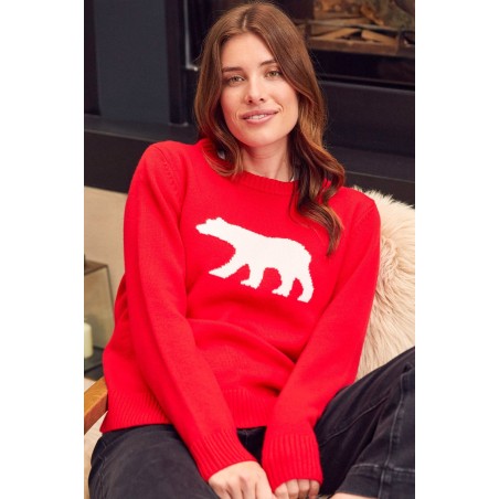 Limited Edition Merino Wool Polar Bear Jumper | Red/Cream Immediate Availability