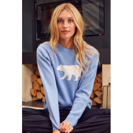 Limited Edition Merino Wool Polar Bear Jumper | Serene Blue/Cream Available Now