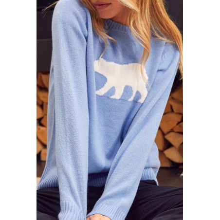 Limited Edition Merino Wool Polar Bear Jumper | Serene Blue/Cream Available Now