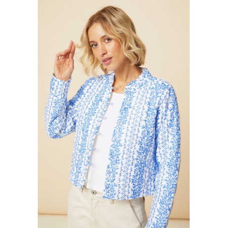 Limited Edition Polly Block Print Quilted Jacket | White/Blue Hot New Item