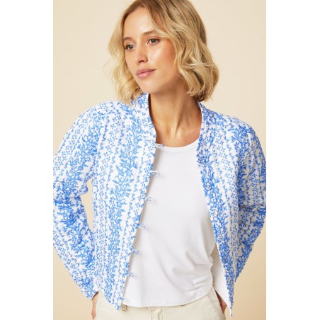 Limited Edition Polly Block Print Quilted Jacket | White/Blue Hot New Item