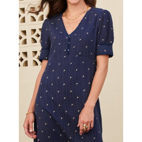 Limited Edition Poppy Embroidered Cotton Dress | Navy New Release